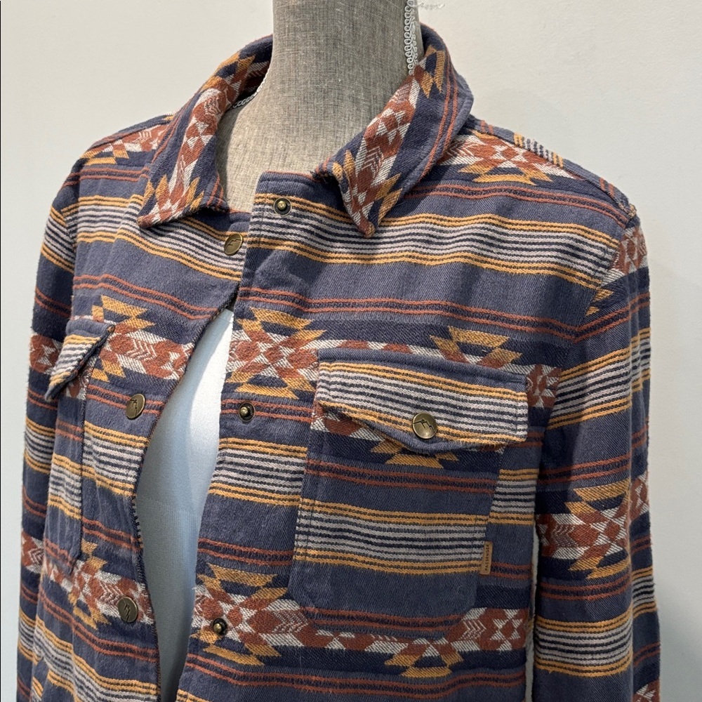 Passenger Brown Blue Aztec Shirt Jacket Snap Front Shacket Size Large - Picture 10 of 15